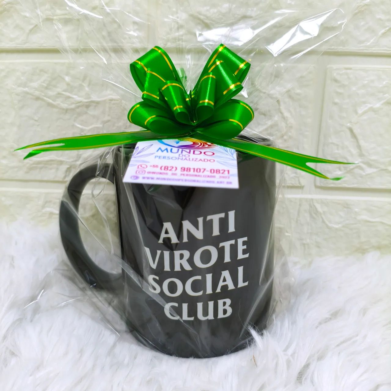 Caneca Preta com Tarja Branca e Frase Personalizada - Foto 3