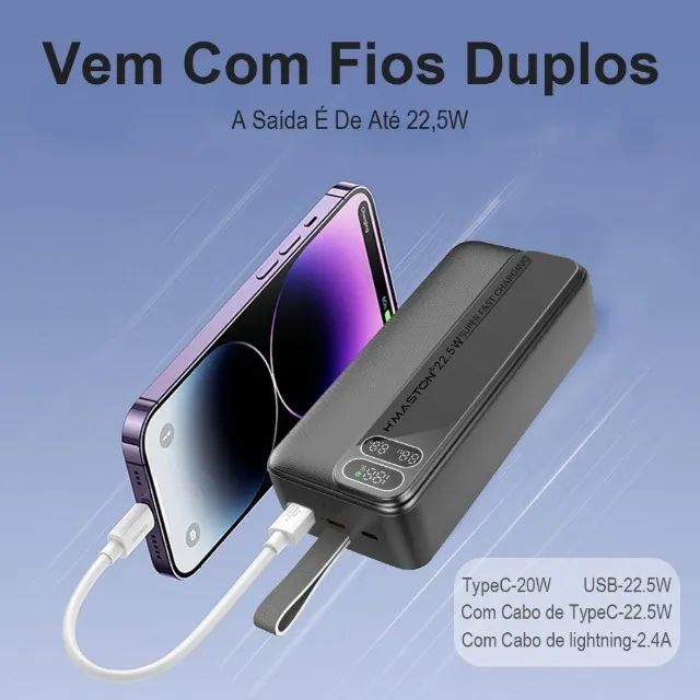Carregador Portátil 30000mah 22.5W Power Bank  PD,Display da Fonte de Alimentação - Foto 2
