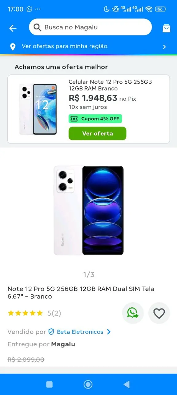 Note 12 Pro 5G 256GB 12GB RAM Branco
