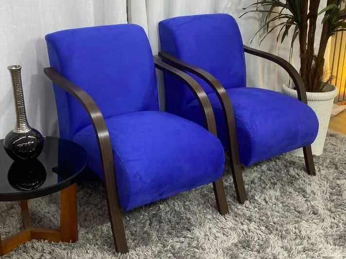 Conjunto de Poltronas 2x1x1 Azul Braço Madeira  - Foto 3