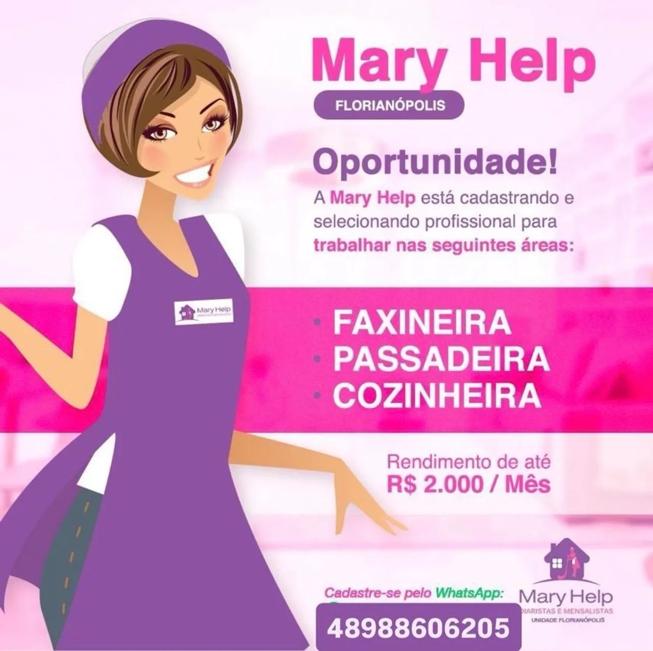 Florianópolis - Faxineiras, Cozinheiras e Passadeiras