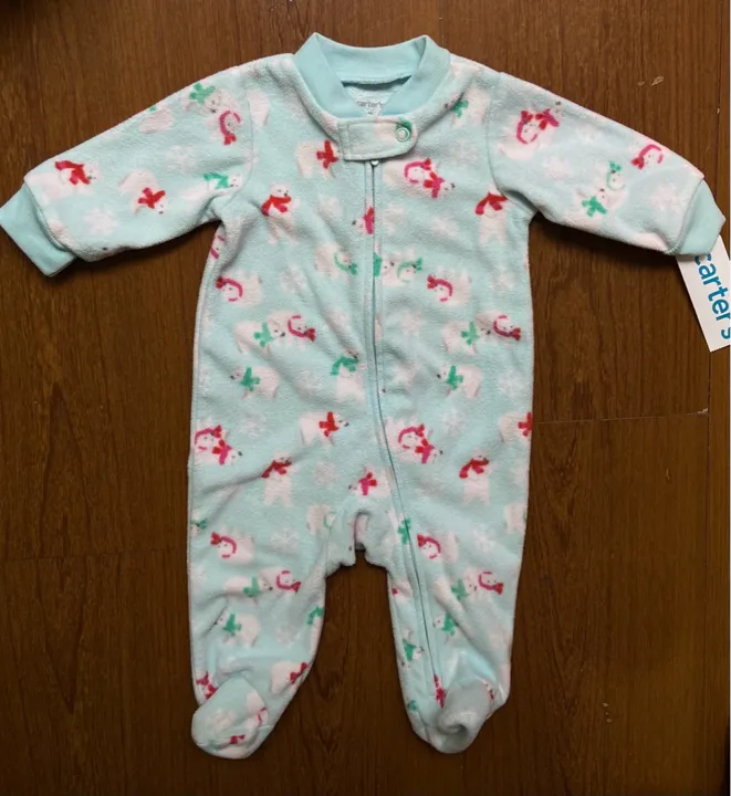 Macacão carters em fleece urso polar pezinho zíper novo 3m etiqueta tag