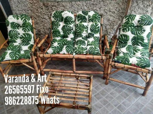 Conjunto de sofá de bambu para jardim varanda sacadas área externa móveis rústicos cadeira - Foto 2