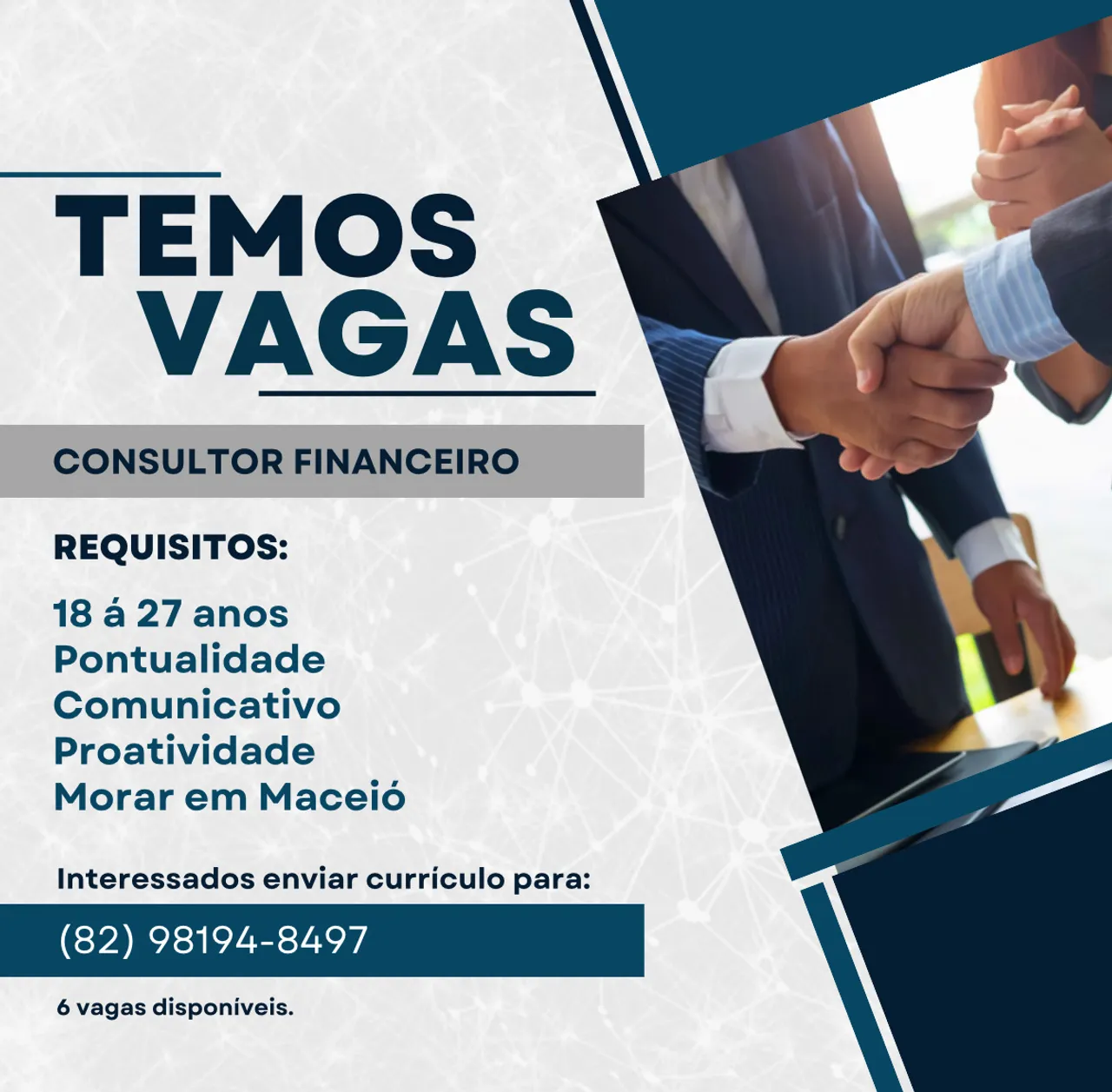 6 VAGAS DISPONÍVEIS- Consultor Financeiro