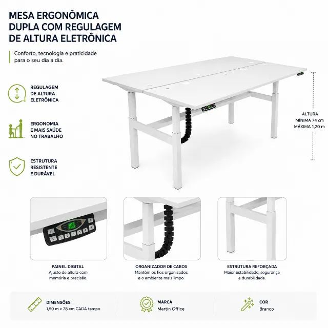 Mesa de Escritório Dupla Com Regulagem Eletrônica - Foto 2