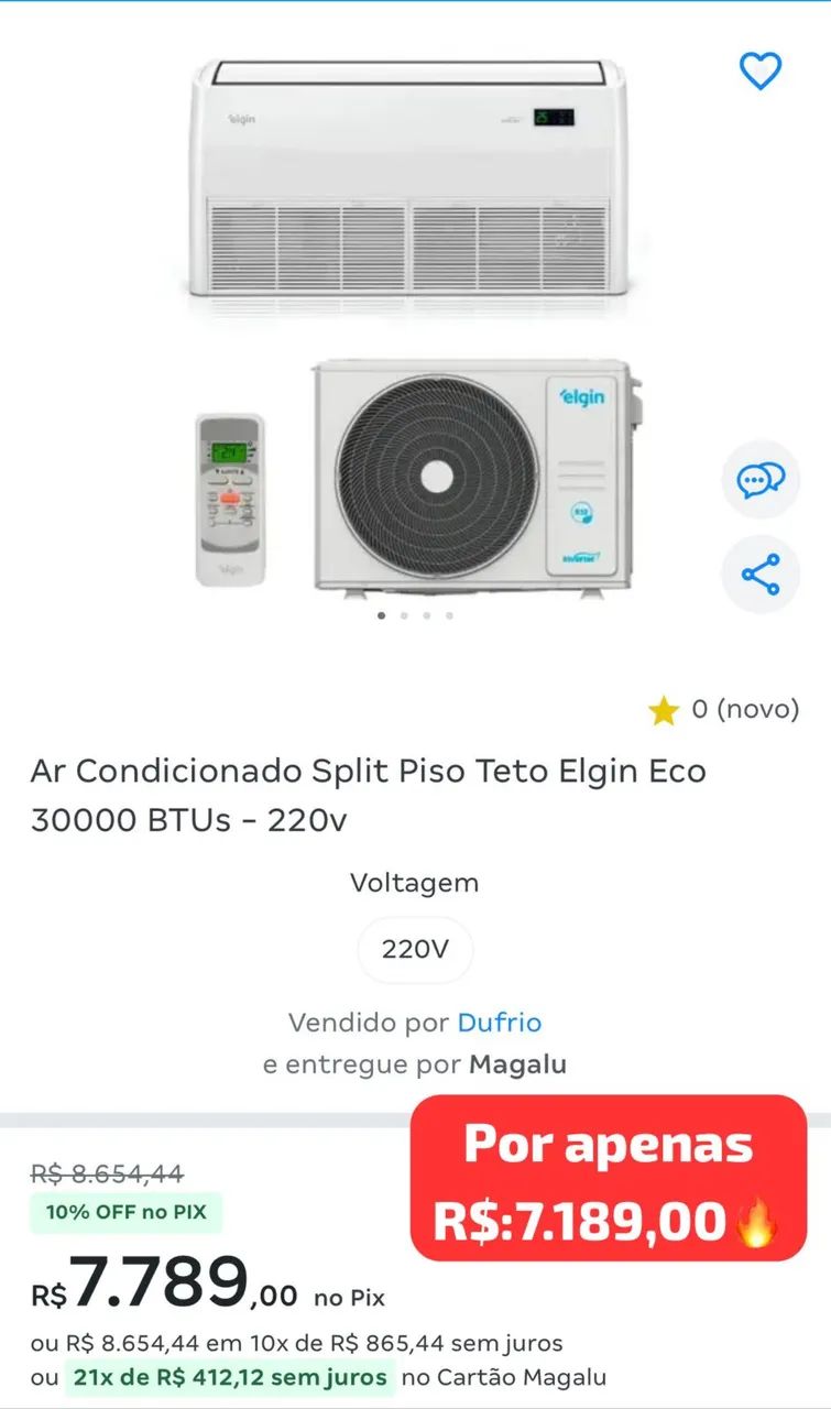 Ar condicionado Elgin piso teto 30000btus 