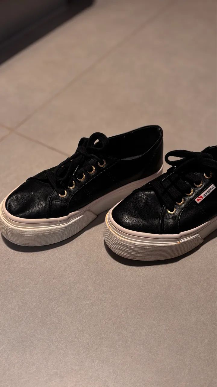 Superga Preto Couro sola Alta - Foto 2