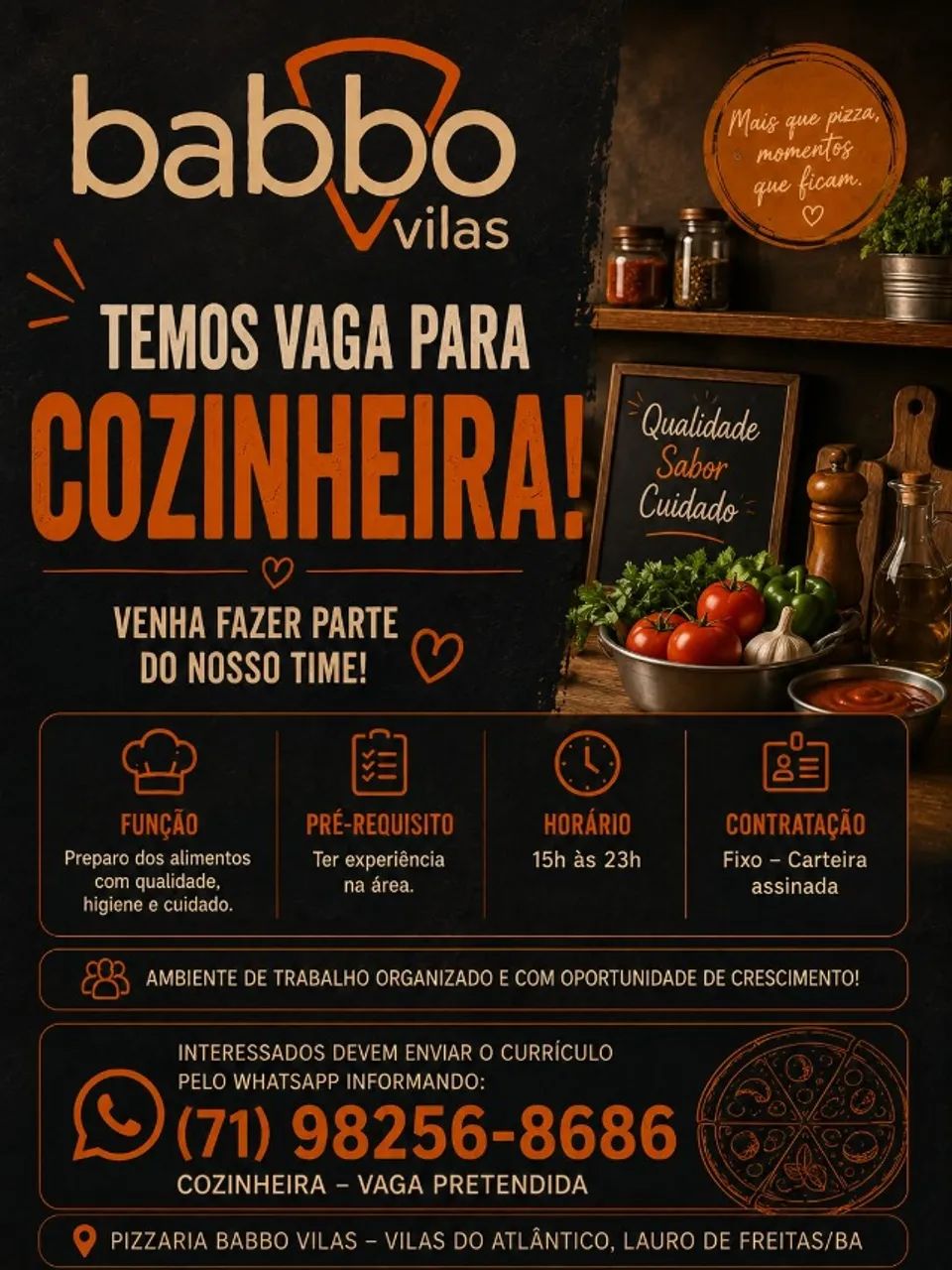 Contratação cozinheira