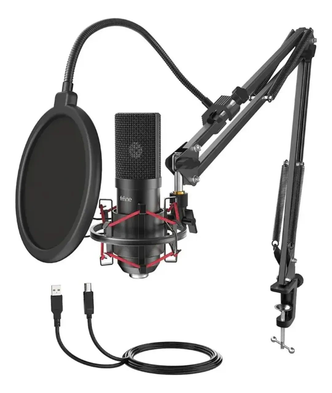 Kit Microfone Condensador Fifine T732 Usb, Braço Articulado
