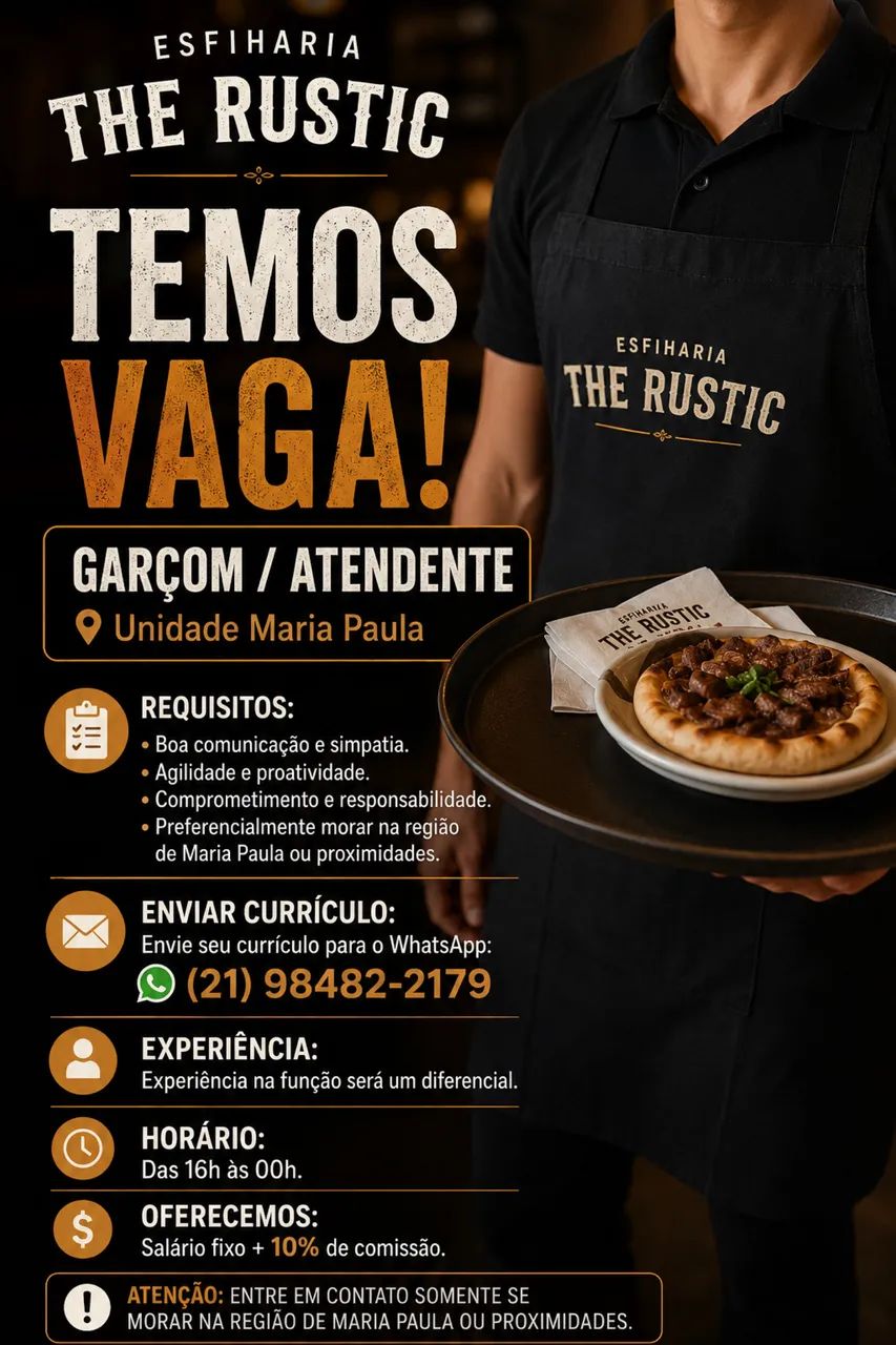 VAGA PARA GARÇOM/ GARÇONETE MARIA PAULA