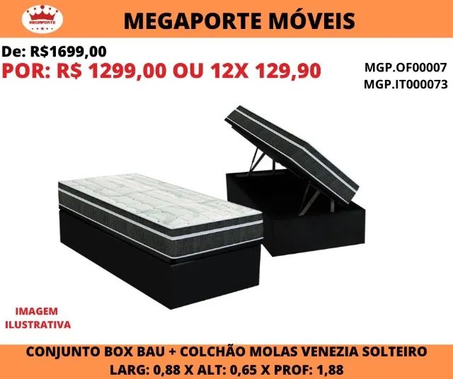 CONJUNTO BOX BAÚ COM COLCHÃO DE MOLAS 