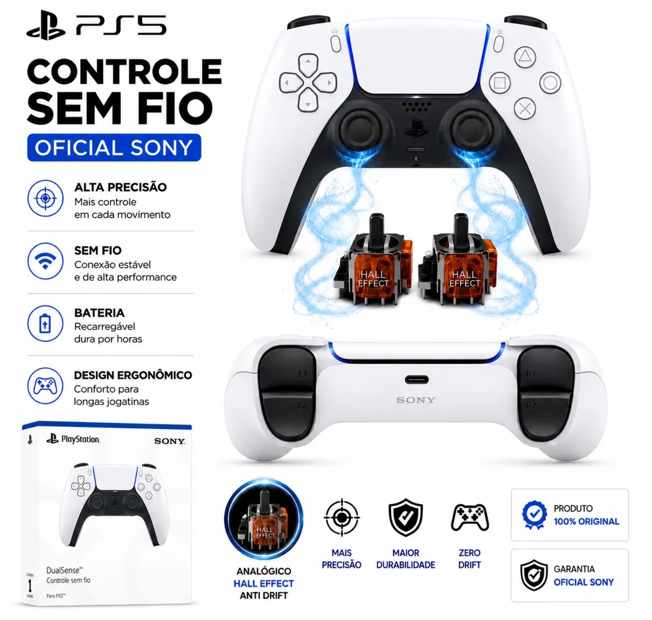 CONTROLE DE PS5 NOVO COM HALL EFFECT