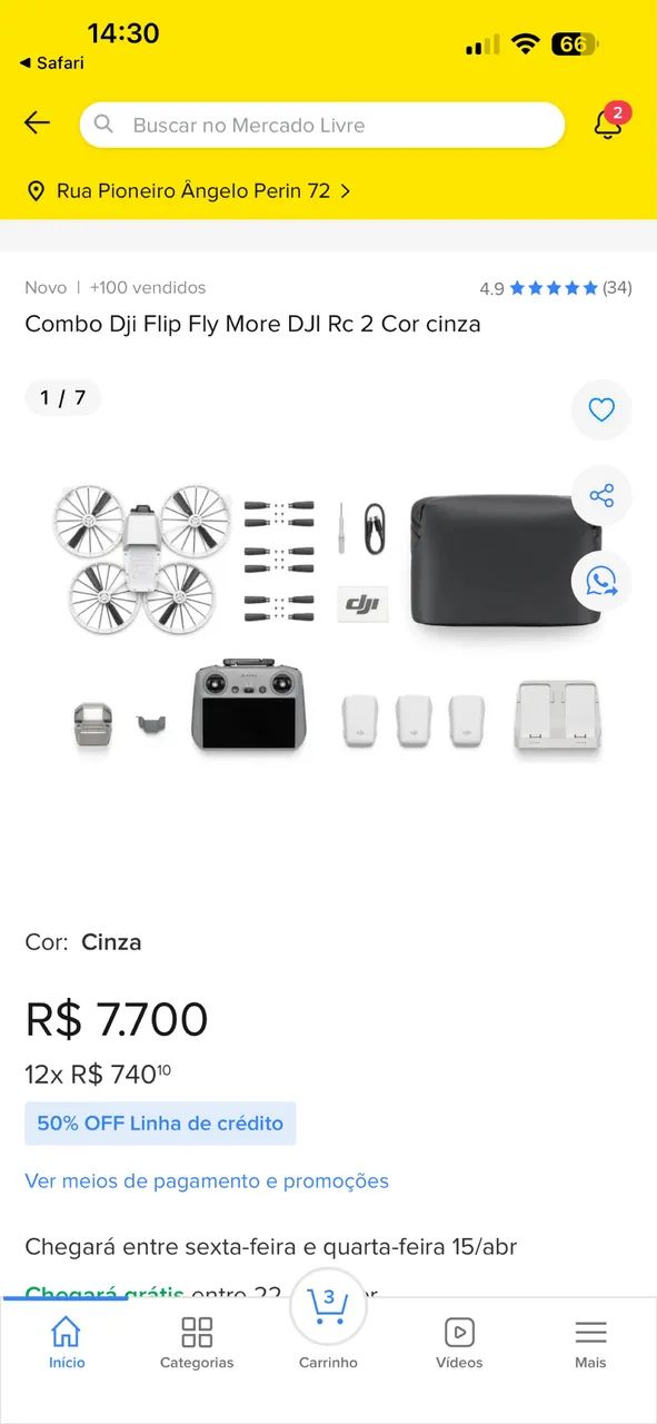 Combo Dji Flip Fly More DJI Rc 2 Cor cinza