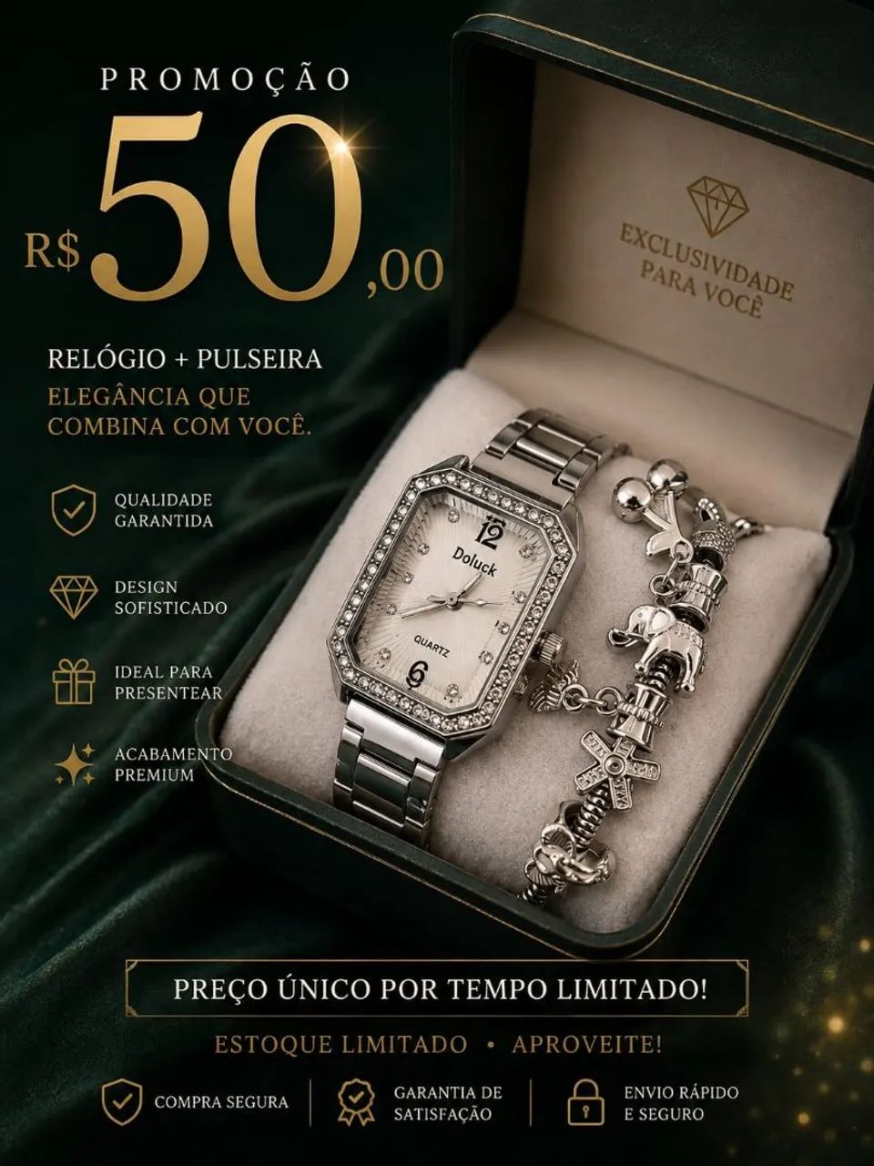 Relógio Doluck Prata + Pulseira