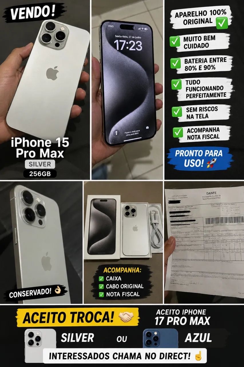 iPhone 15 Pro Max Silver à venda!