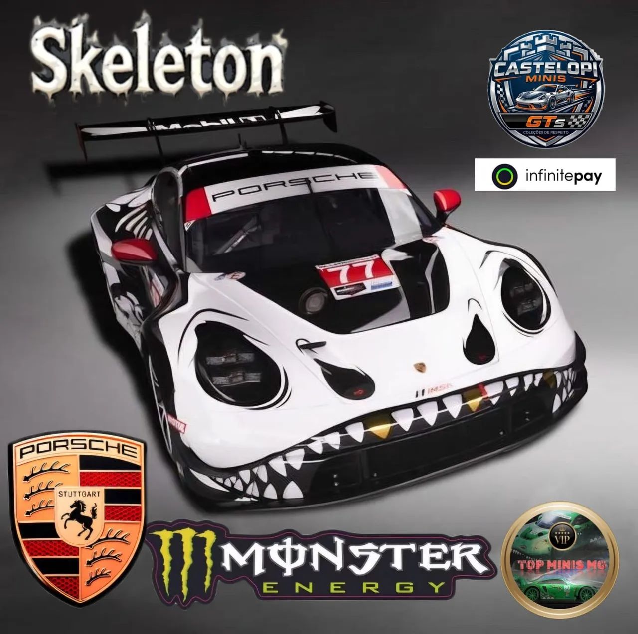 Mini GT Porsche 911 GT3 R Imsa Petit Rexy Skeleton Preto - Hobbies