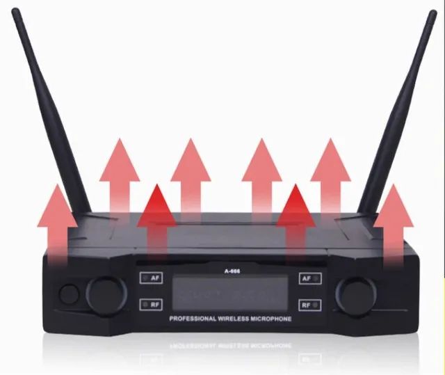 Microfone Profissional Sem Fio UHF Duplo E Frequência Ajustável - A-666
