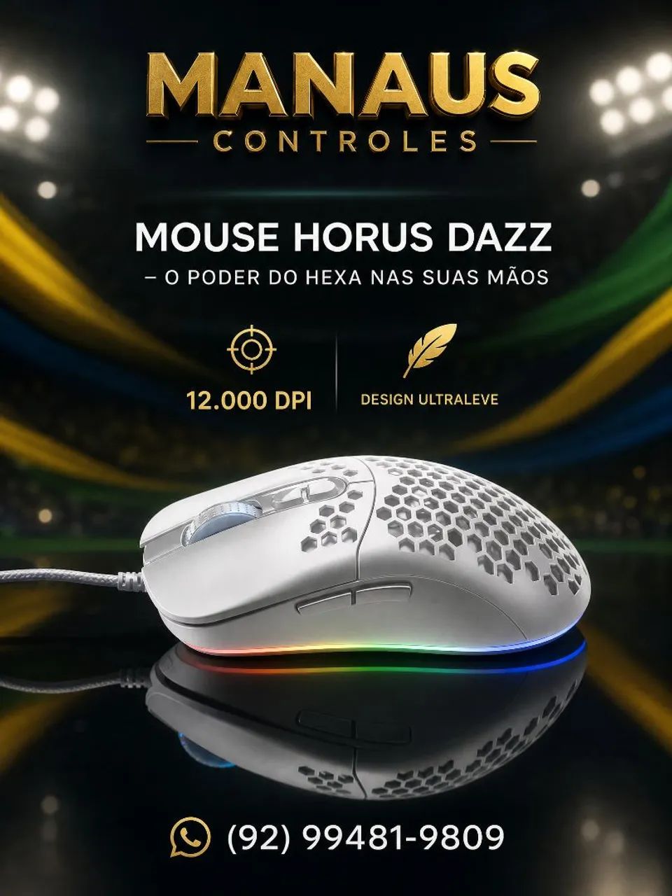 Mouse gamer branco com fio 12000 dpi
