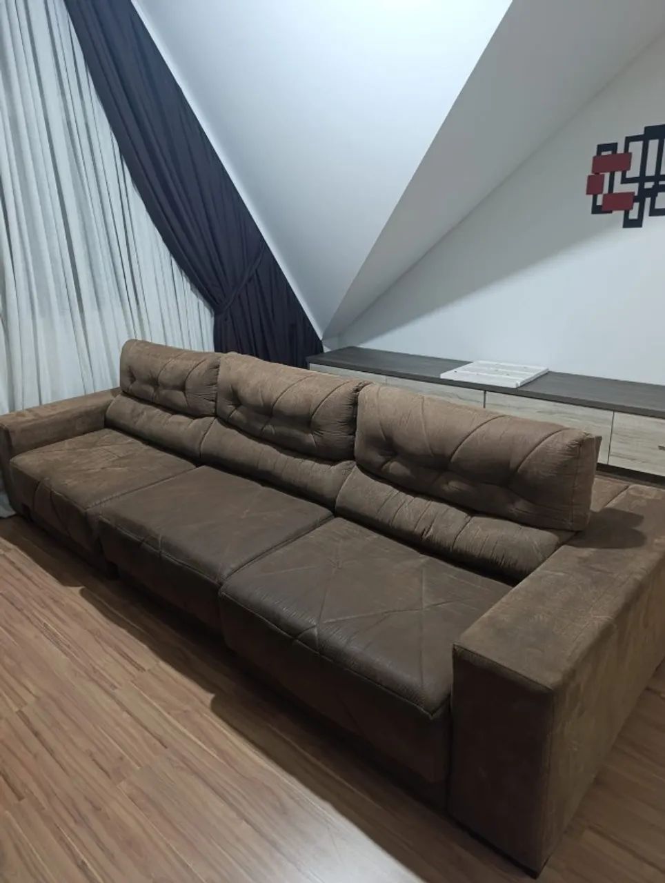 Sofá Retrátil e Reclinável 3,30m - Marrom - Ótimo Estado - Foto 4