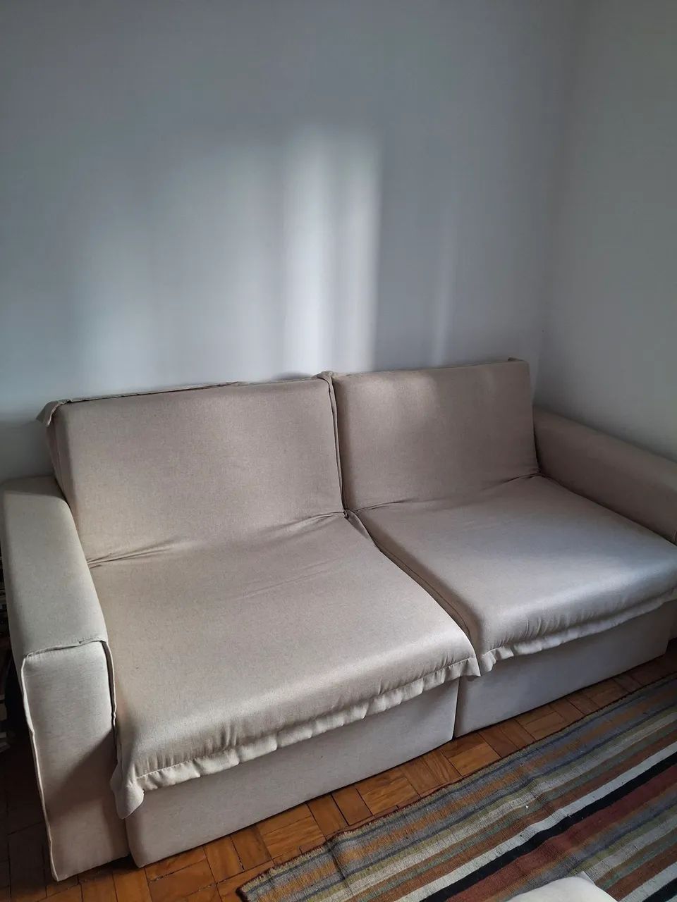 Sofá-cama retrátil em linho off-white - 1,40 m - Foto 2