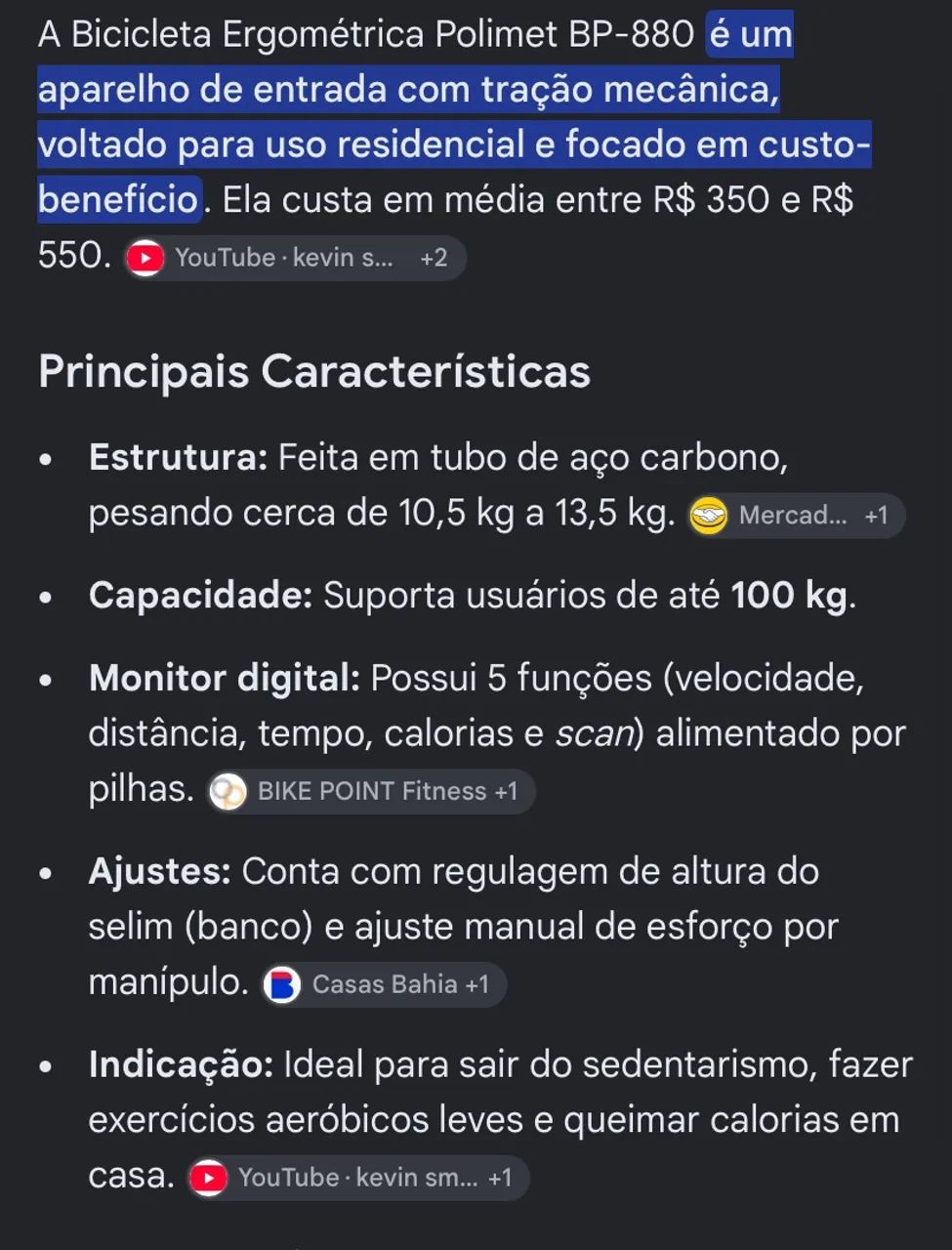 Bicicleta Ergométrica Polimet BP-880