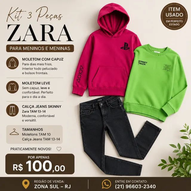Kit dois moletons e calça Jeans Zara