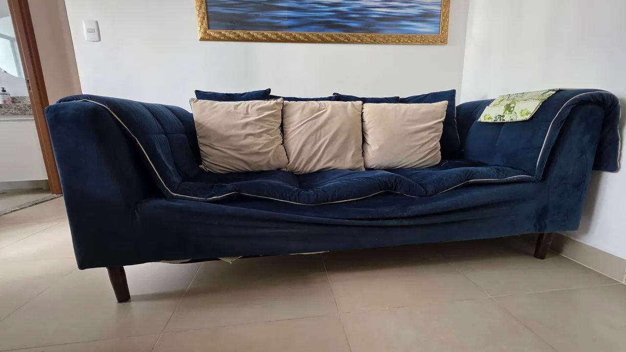 Sofá 3 lugares - 7 almofadas - Suede Azul - Foto 4