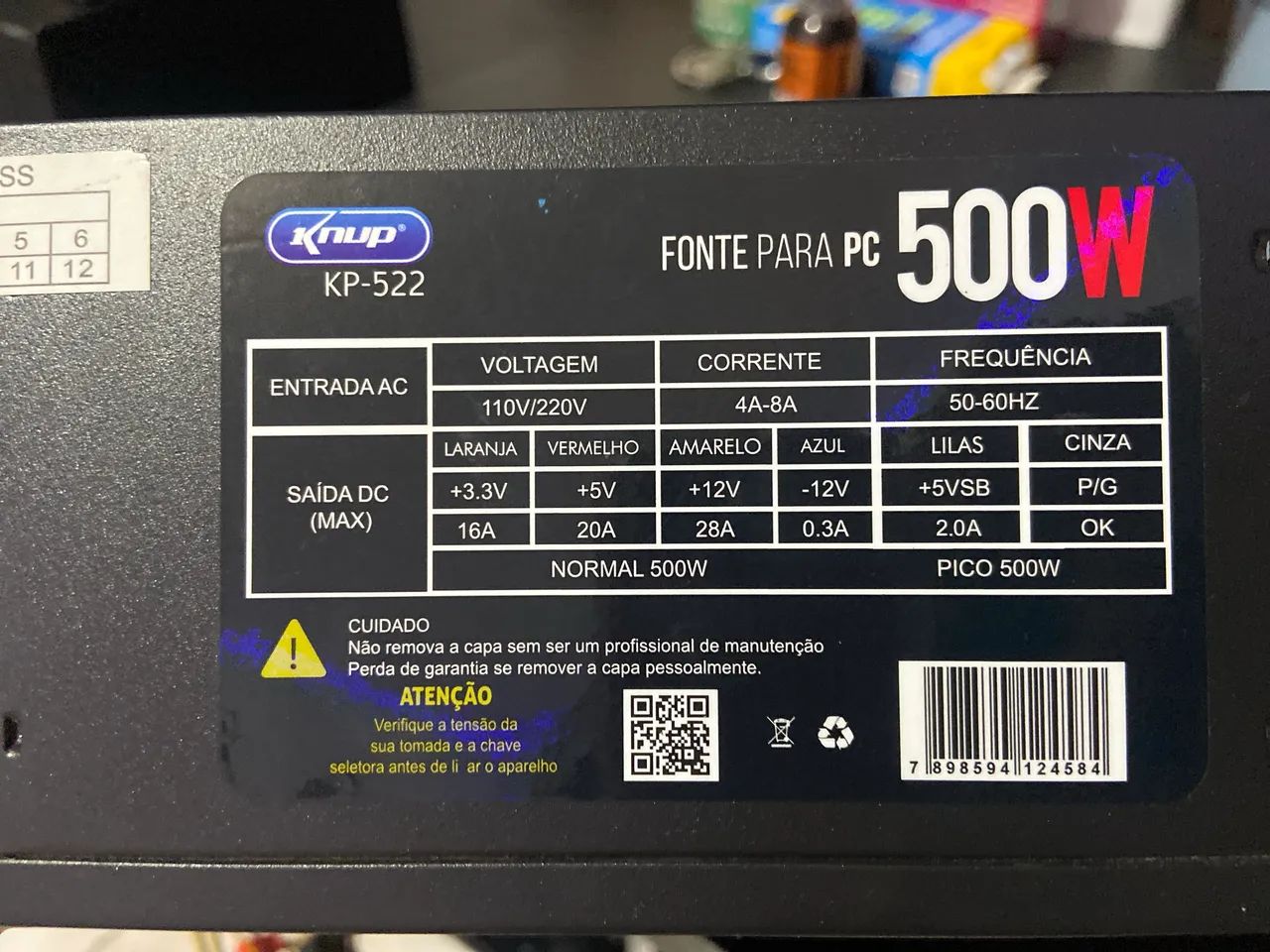 FONTE ATX 500W Knup - PERFEITO ESTADO