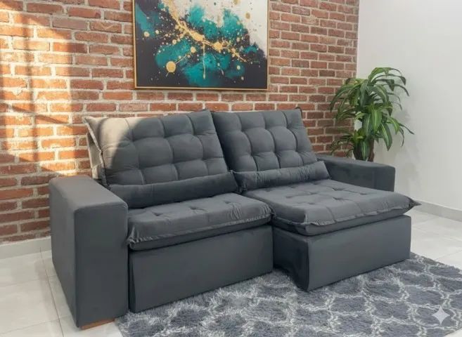Sofá Londres 2,52m Cinza - Conforto Ergonômico c/ Almofadas Lombar