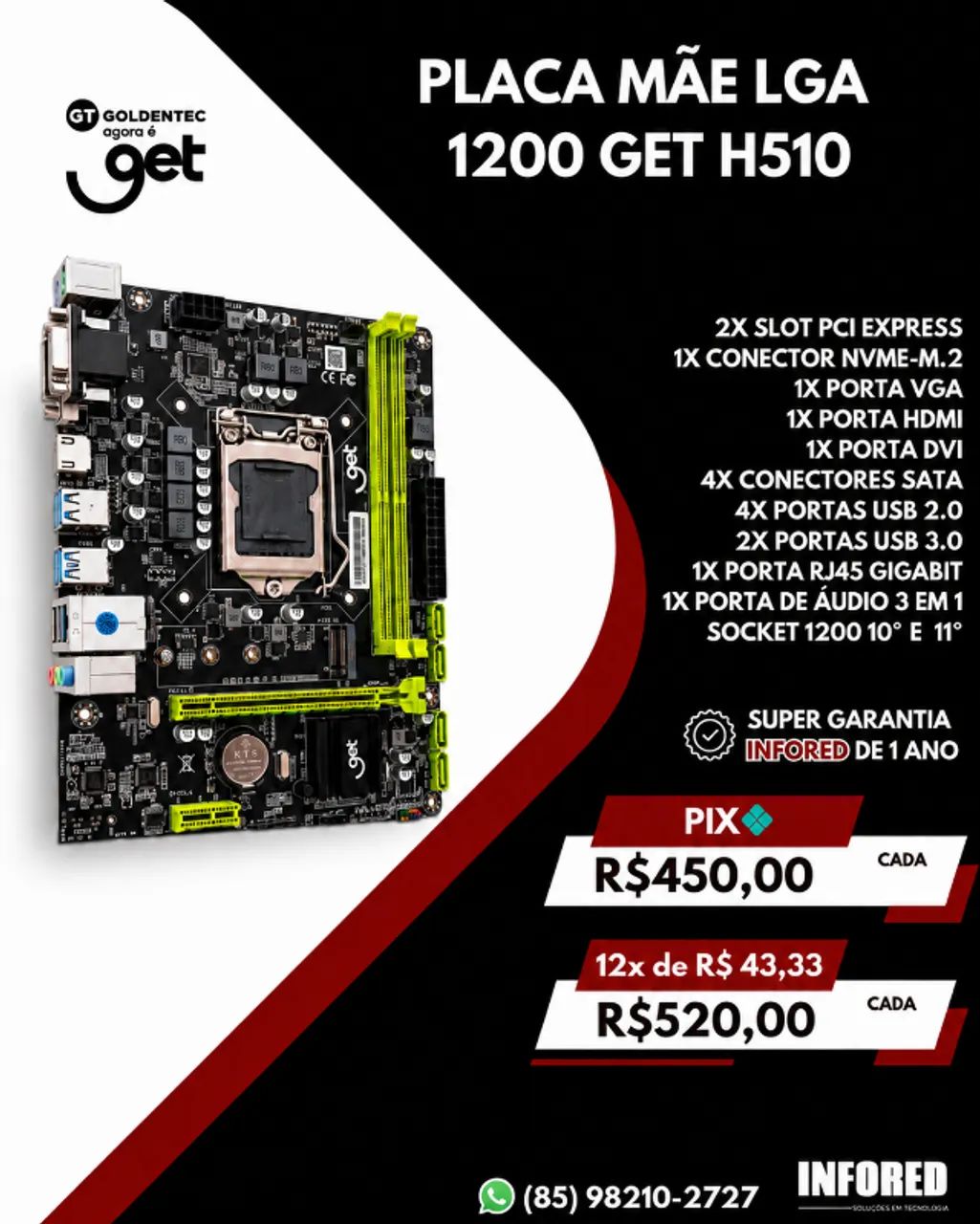 Placa-mãe LGA 1200 GET H510