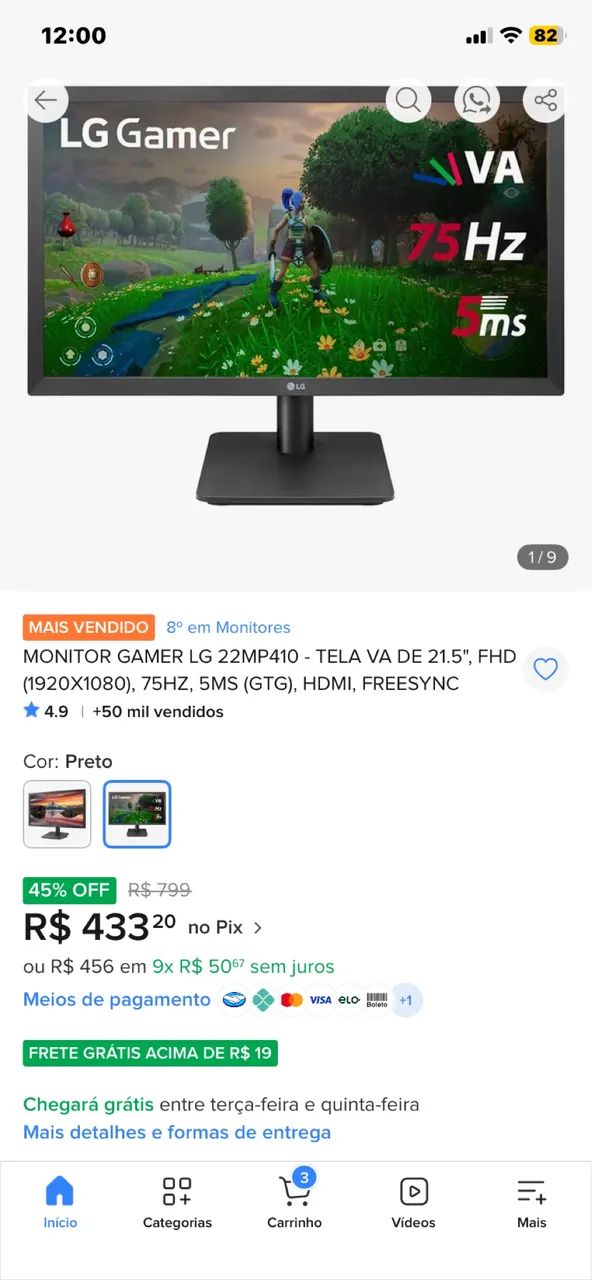 Monitor LG 75 hz, 21,5 polegadas, vendendo barato! - Foto 2