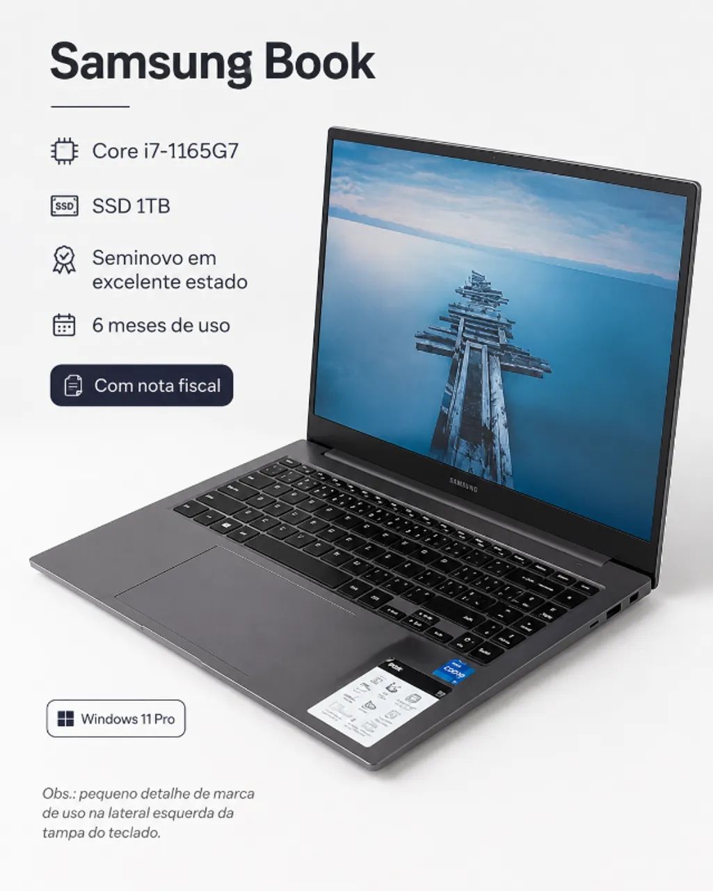 Notebook Samsung Book Core i7 11ª Geração, SSD 1TB, 8GB RAM, Nota Fiscal - Foto 2