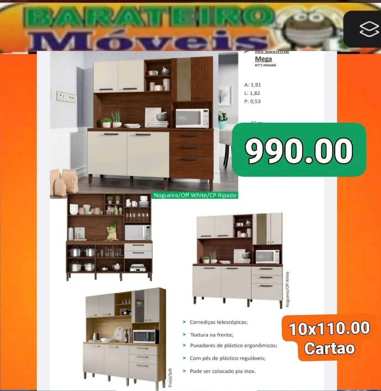 Armário de cozinha com repartimentos