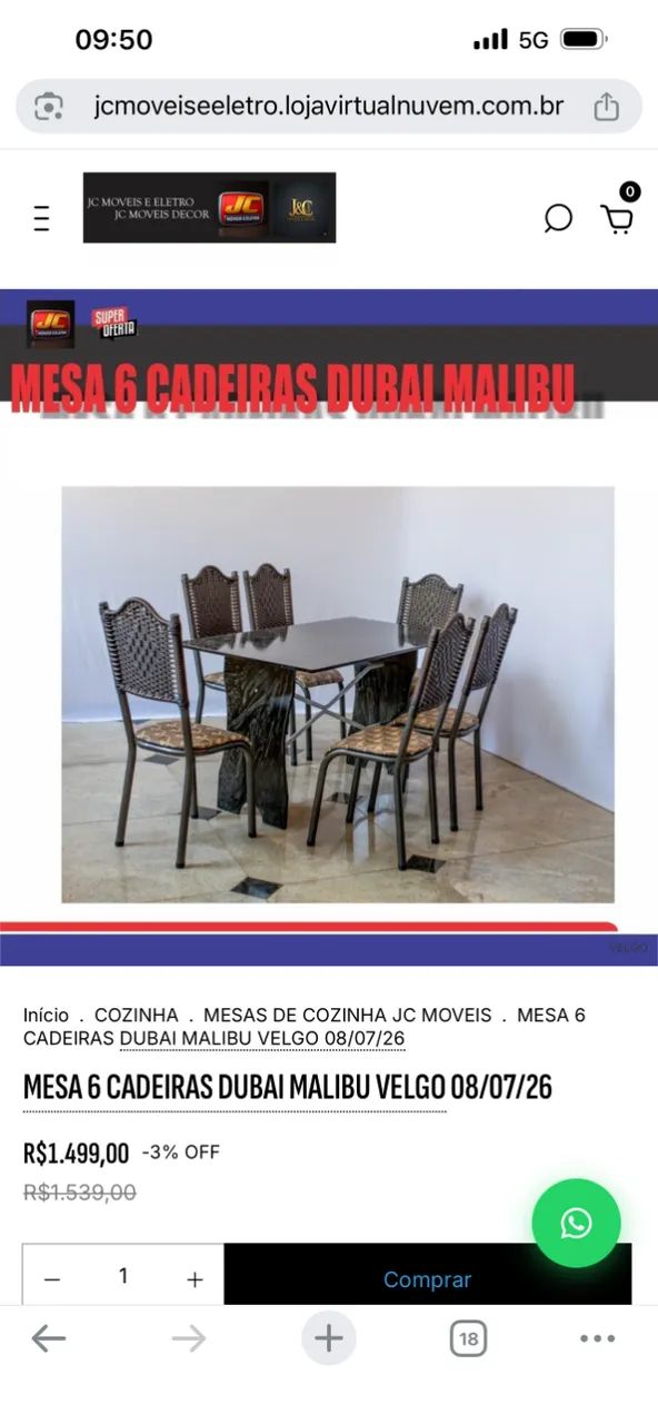 MESA 6 CADEIRAS DUBAI V