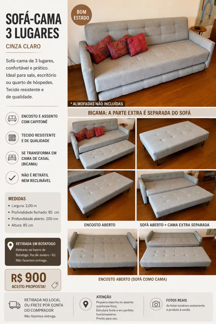 Sofá-cama semi novo!