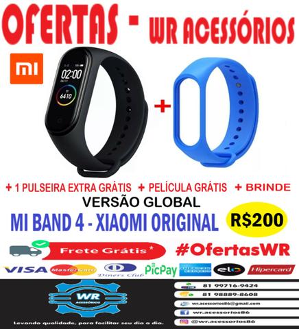 Entrega grátis - MI BAND 4 versão global+ película + 1 pulseira extra