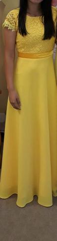 Vestido social, longo, cor amarelo
