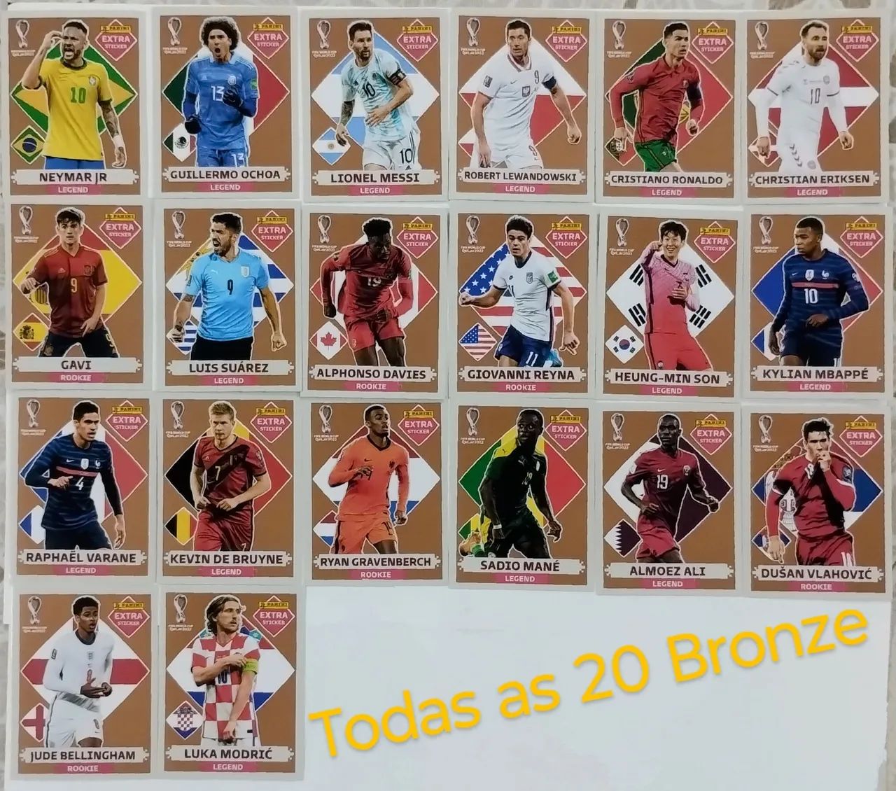 Conjunto 20 Figurinhas Extra Copa do Mundo 2022 BRONZE