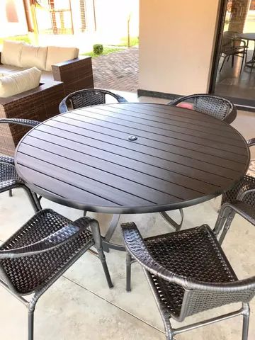 Mesa Alumínio Tampo Ripado 1,50m com 6 Poltronas Junco - Foto 2