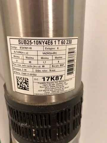 Motobomba Schneider Sub25-10NY4E6 Trifásica - Foto 3
