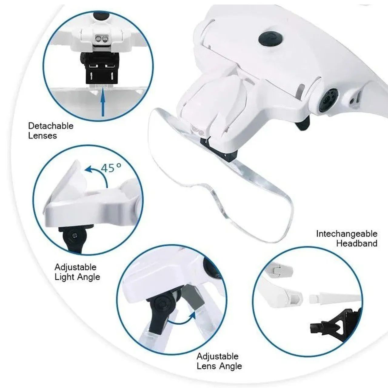 Lupa de Cabeça óculos Profissional com 5 lentes e 2 LEDs recarregáveis - Foto 4