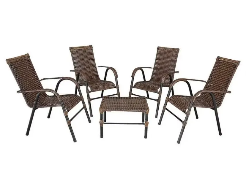 Conjunto 4 cadeiras e mesa de apoio fibra sintética