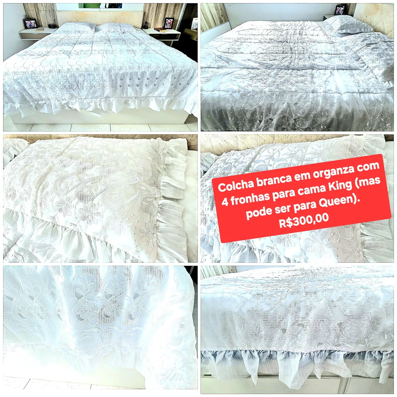 Colcha Branca em Organza King com Fronhas