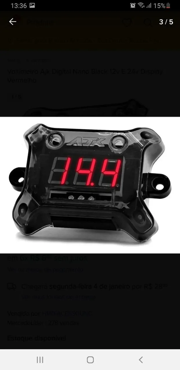 Voltímetro Ajk Digital Nano Black 12v E 24v Display vermelho