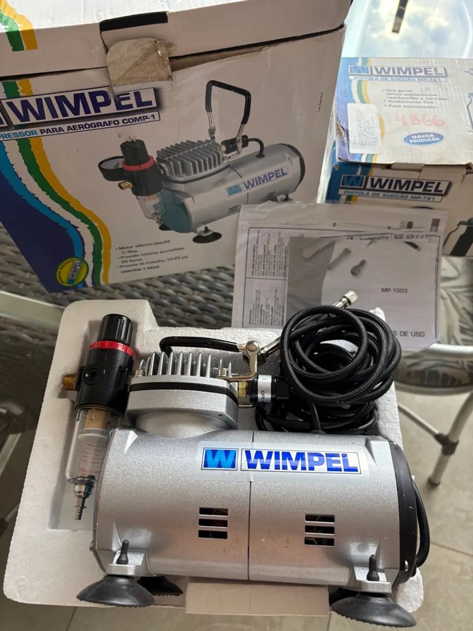 Kit de pintura compressor com pistola e aerógrafo Winpel  - Foto 2