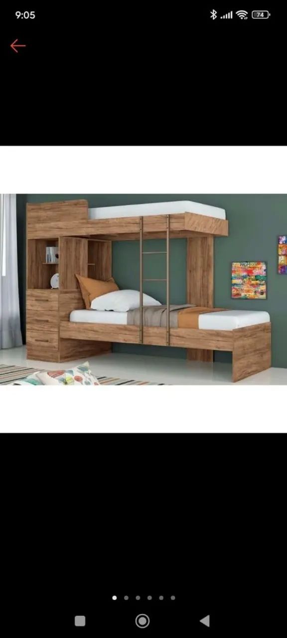 Cama Beliche com Escada e Guarda-Roupa