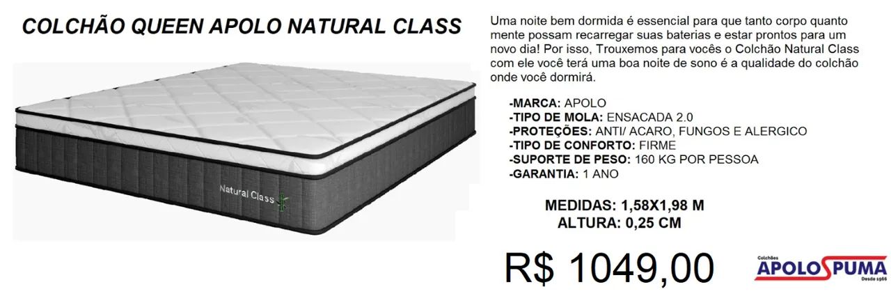 Colchão queen natural class - a pronta entrega 