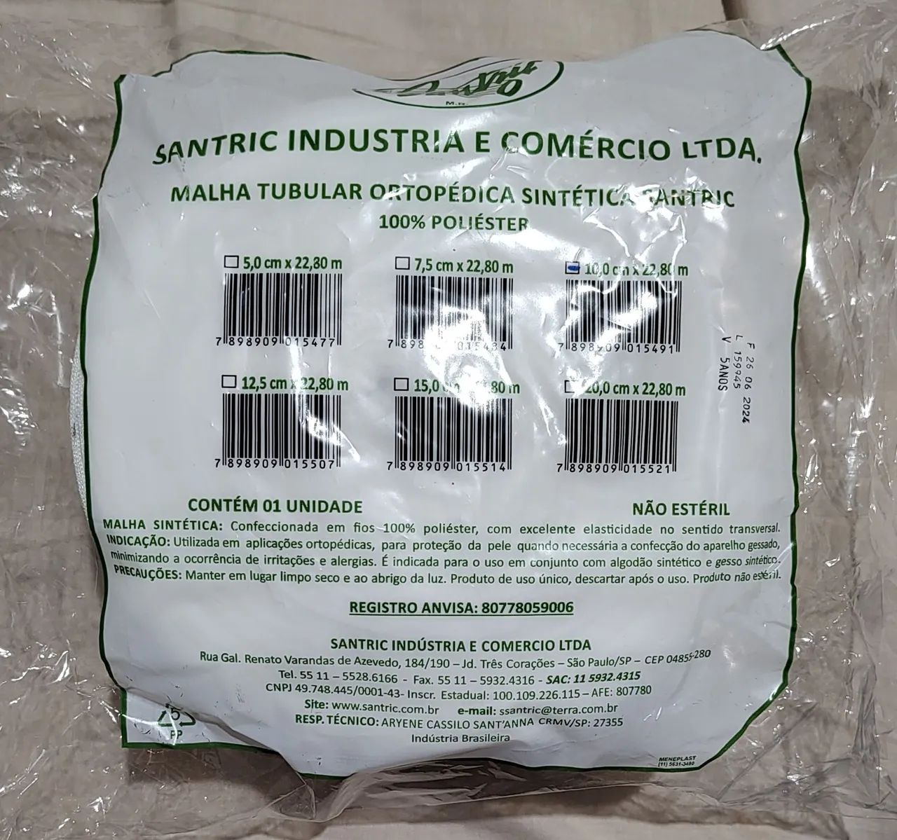 Malha Tubular Ortopédica Sintética Santric 10,0 cm x 22,80 m