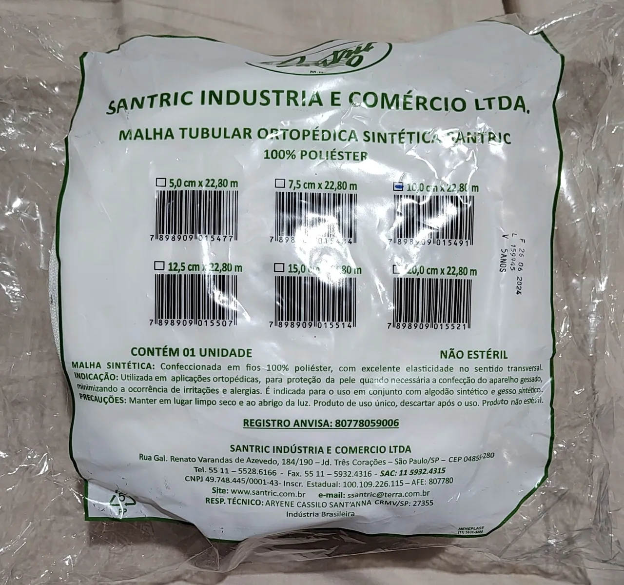 Malha Tubular Ortopédica Sintética Santric 10,0 cm x 22,80 m