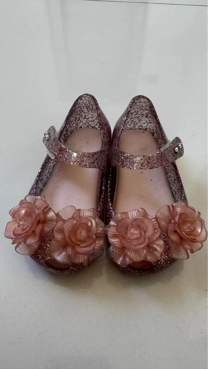 Sandálias mini Melissa Baby Glitter Rosa com Flores - Foto 2